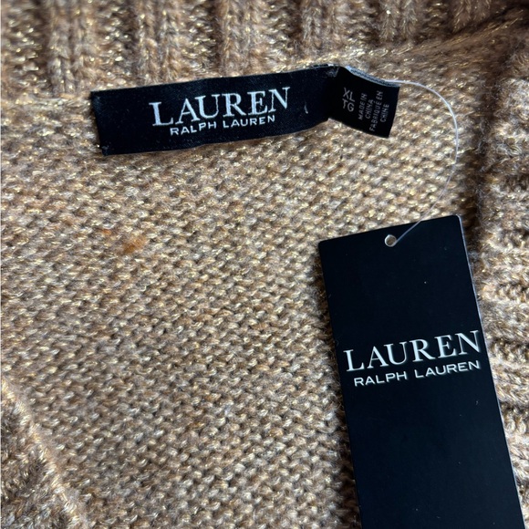 Ralph Lauren Women’s Gold Metallic V Neck Preppy Sweater NWT Size XL - Picture 3 of 6